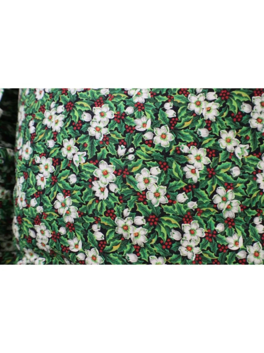 Set 2 Handmade Ruffled Quilted Throw Pillows Holiday Green White Holly Pattern